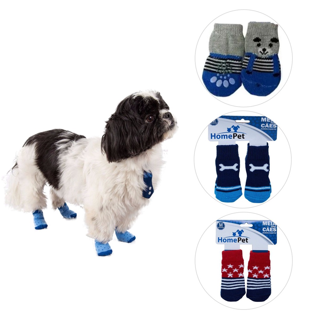 Meia Para Pets Cachorro e Gato Tamanho P M G kit com 4 Peças Antiderrapante em Oferta na Shopee