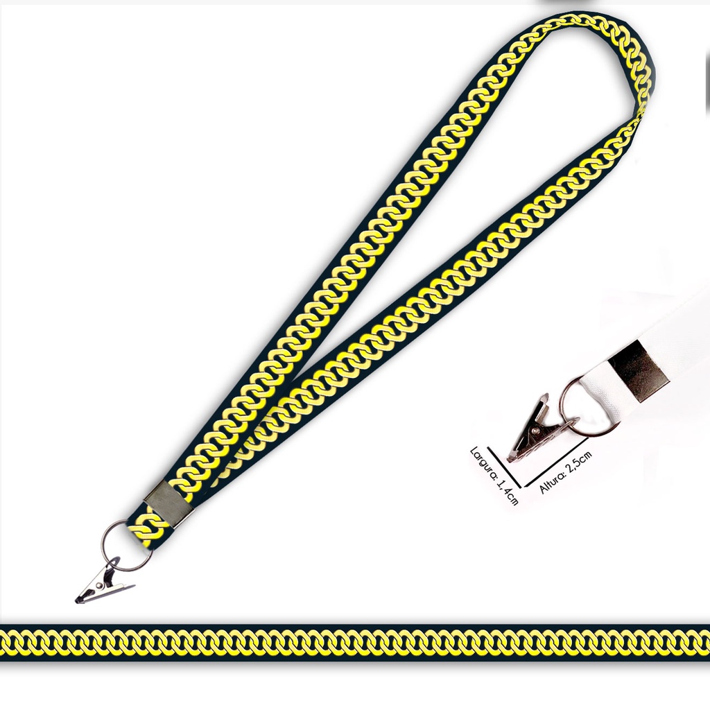 Cordão personalizado Elos Corrente para crachá ou chaveiro com Jacaré com Argola