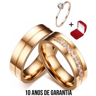Par de Alianças 6mm Feitas de Moedas Antigas Com 10 Banhos de Ouro 18k + Anel Solitário Delicado