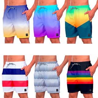 Shorts Masculino Estampa Verão Praia Moda Casual Bermuda Masculina Estampada Listras Listrado Degrade Tecido Leve com Elastano Adulto