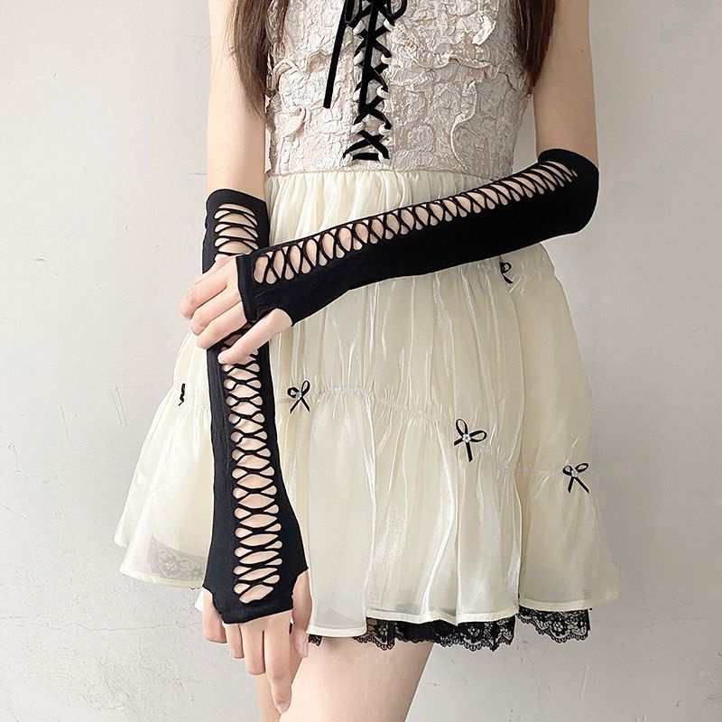 Luvas Pretas Sem Dedo Punk Gótico Escuro Feminino Punho De Pedra E-GIRL Grunge Emo Acessórios Mall Goth
