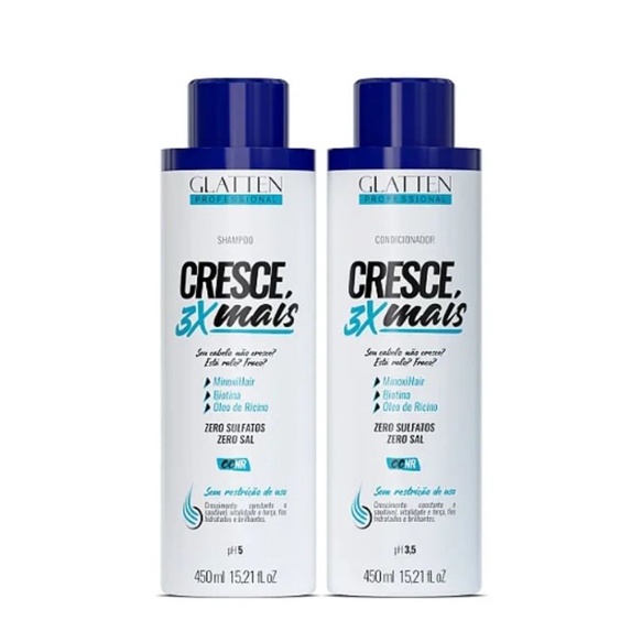 Kit Shampoo + condicionador Cresce 3x Mais Com Minoxihair da Glatten.