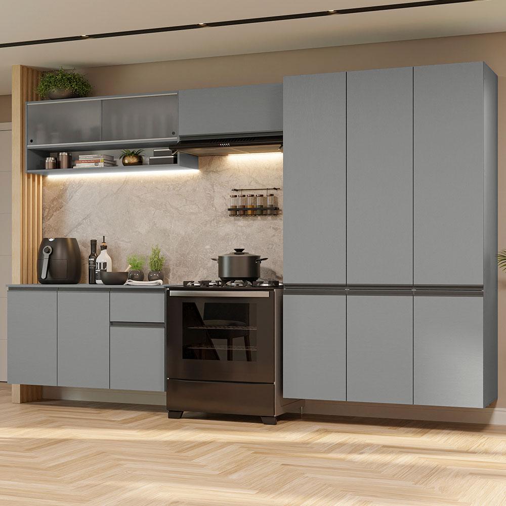 Armário de Cozinha Completa Suspenso 320cm Cinza Nice Madesa 05 em Oferta na Shopee