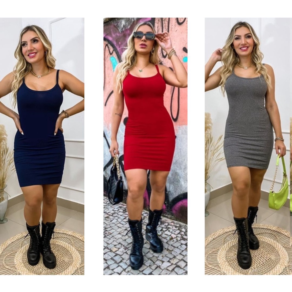 Vestido Feminino Tubinho Canelado Curto Alcinha - Tamanho Único (Veste 36 ao 42) em Oferta na Shopee