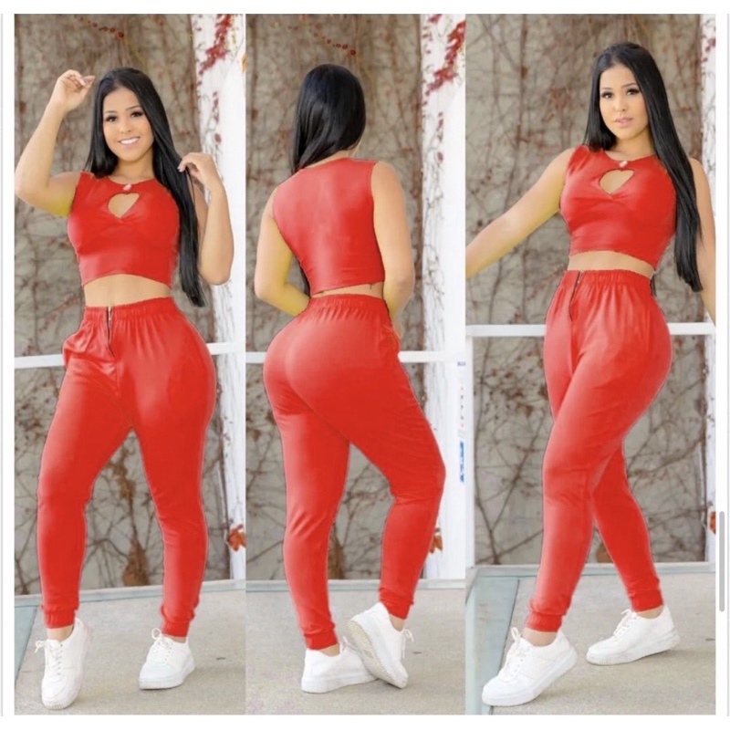 Conjunto Calça Jogger de Zíper com blusinha Cropped sem bojo