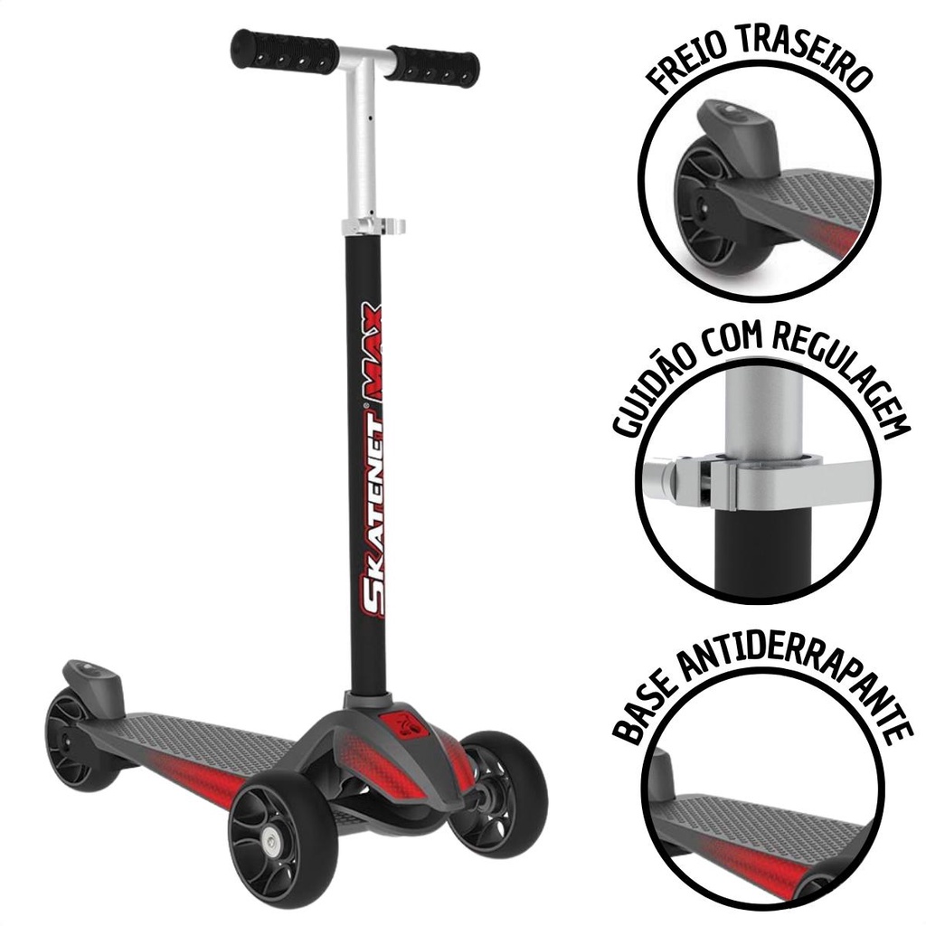 Patinete Skatenet Max Grafite Com 3 Rodas Guiador Ajustavel ...