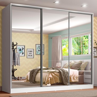 Guarda Roupa Infantil 100% MDF Madesa Logan 3 Portas de Correr de Espelho - Branco em Oferta na Shopee