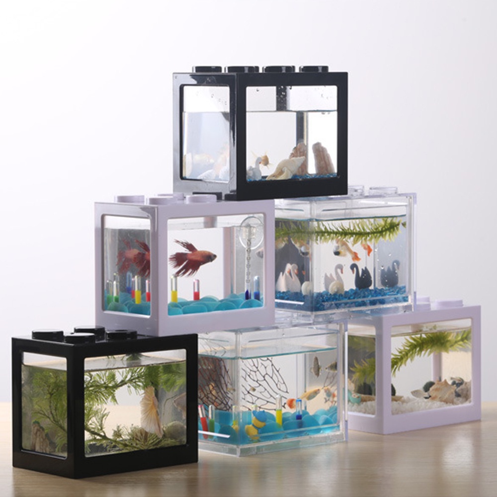 Mini Transparente Acrílico Tanque De Peixes Combate Caixa Aquário Decoração De Mesa De Escritório Blocos De Construção C