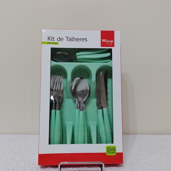 Faqueiro Inox Jogo Conjunto Talheres Kit 24 Peças Verde - Wincy