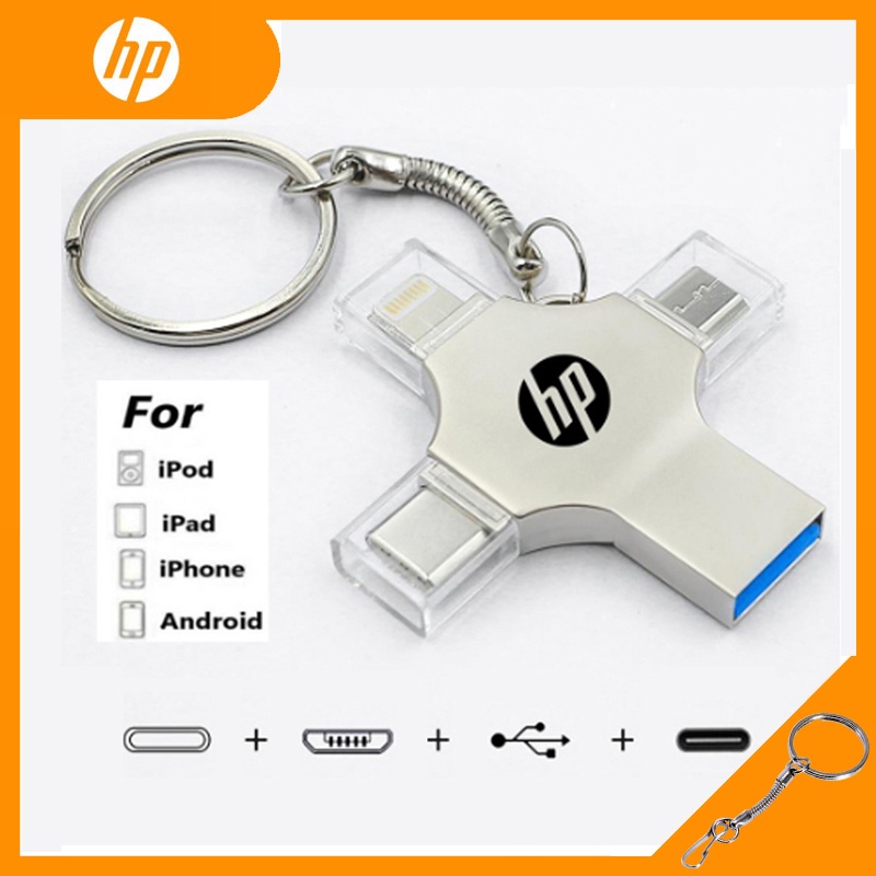 HP Four-In-One Flash Drive USB 3.0 Bastão De Memória 8GB 16GB 32GB 64GB 128G 256GB 512GB OTG Pendrive Tipo C Adequado Para i/O/S/Tablet/Sistema Android/Smartphone/PC