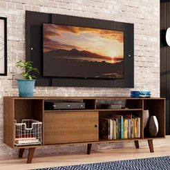Rack Madesa Cancun e Painel para TV até 58 Polegadas com Pés - Rustic/Preto 5ZD8