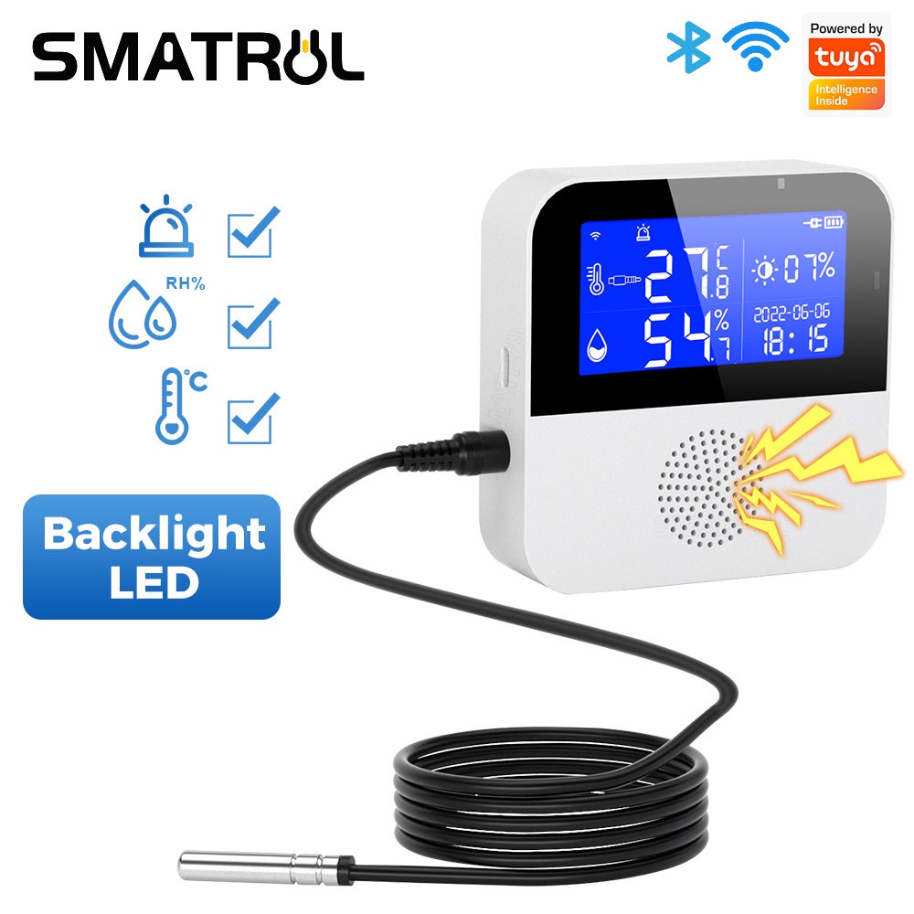 SMATRUL Tuya Wifi Sensor de Temperatura Umidade Segurança Inteligente Em Casa Alarme Interno Monitoramento Detector Planta Alimentada por USB Aquário Vinícola em Oferta na Shopee