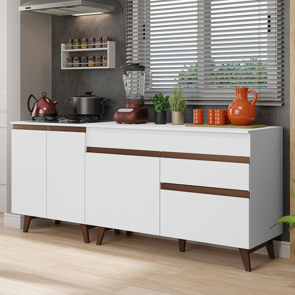 Kit com 2 Balcões de Cozinha Madesa Reims 4 Portas 1 Gaveta (Com Tampo) Branco - Home & Living