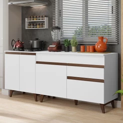 Kit com 2 Balcões de Cozinha Madesa Reims 4 Portas 1 Gaveta (Com Tampo) Branco