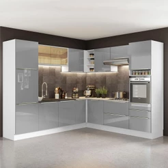 Cozinha Completa de Canto Madesa Lux com Armário e Balcão - Branco/Cinza