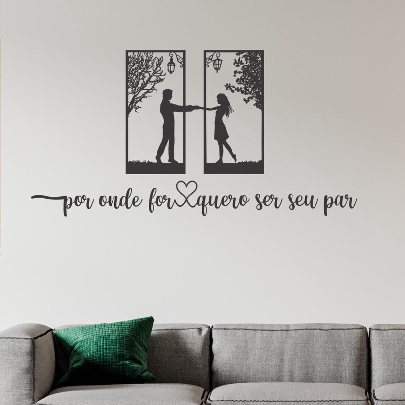 Quadro Casal Cabeceira + Frase Por Onde For Quero Ser Seu Lar em MDF Decorativo