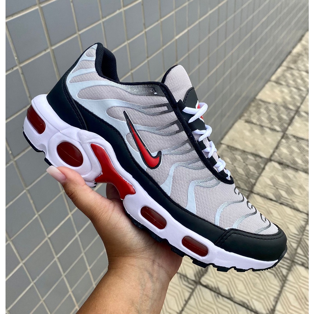 Tênis Air Max 95 TN Plus Cinza e Vermelho Lançamento Masculino Academia ...