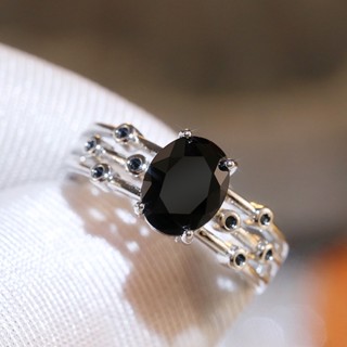 925 Libras Esterlinas Prata Punk Black Oval Stone Women Rings Cool Personality Three Row Band Dancing Party Acessórios De Moda Aniversário Menina