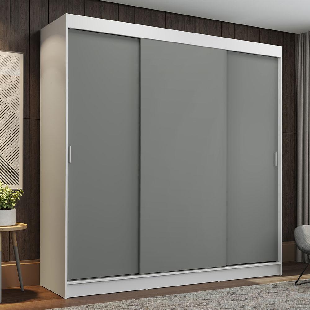 Guarda-Roupa Casal Madesa Reno 3 Portas de Correr - Branco/Cinza