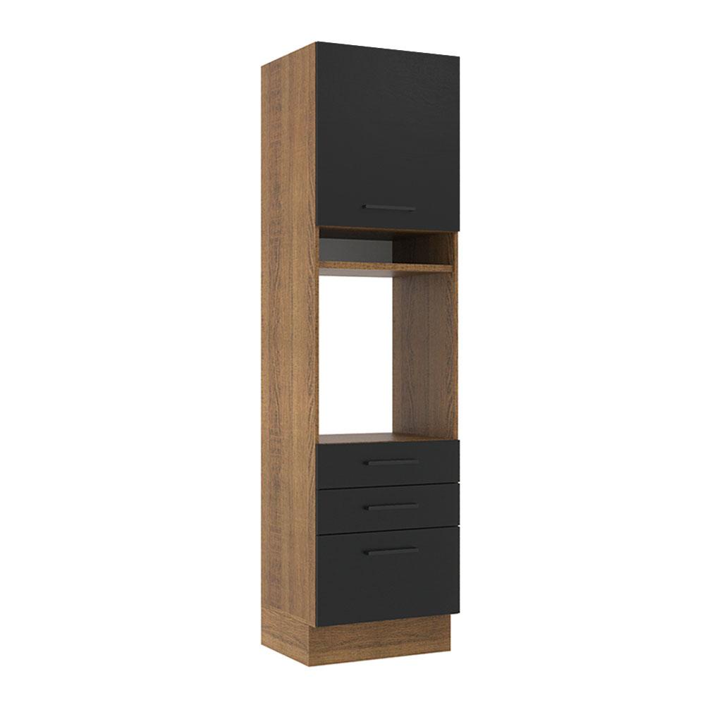 Torre Quente Armário de Cozinha 60 cm 1 Porta 3 Gavetas Rustic/Preto Agata Madesa - Home & Living