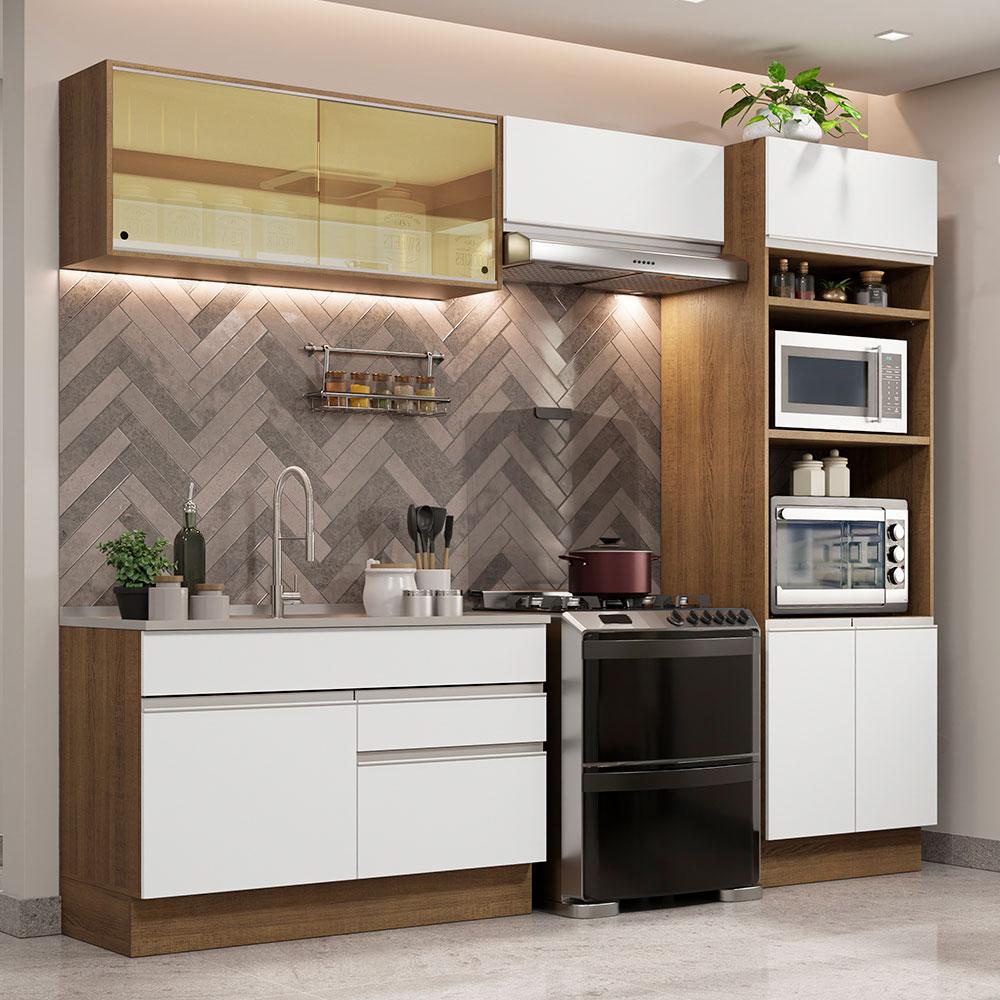 Cozinha Completa Madesa Glamy 270012 com Armário e Balcão (Sem Tampo e Pia) - Rustic/Branco - Home & Living