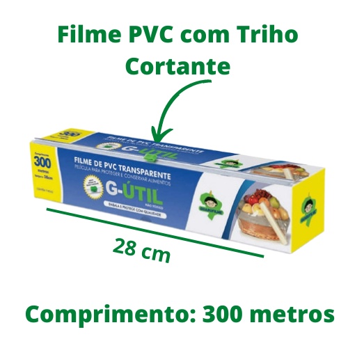 Rolo Bobina Plastico De Filme PVC PARA ALIMENTOS 28cm X 300 Metros com TRILHO CORTANTE