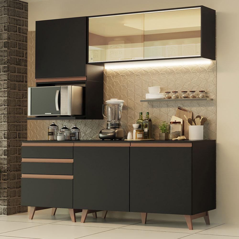 Armário de Cozinha Compacta 180cm Preto Reims Madesa 01 - Home & Living