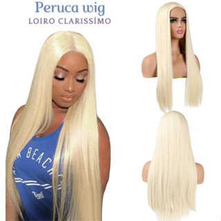 Peruca Lace Wig Lisa Sem Franja Fibra Futura Natural 70cm P/pranchar Loiro Clarissimo
