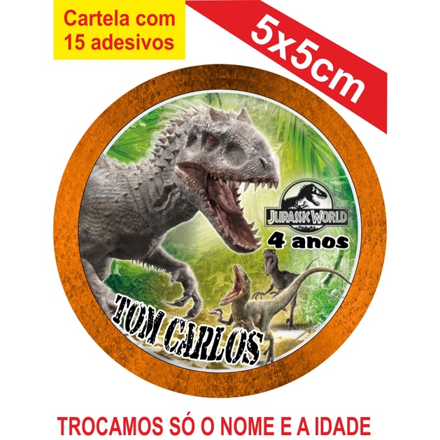 2 Cartelas de Adesivos (30 unidades) Personalizados Dinossauros 5x5cm Festa Aniversário Lembrancinha