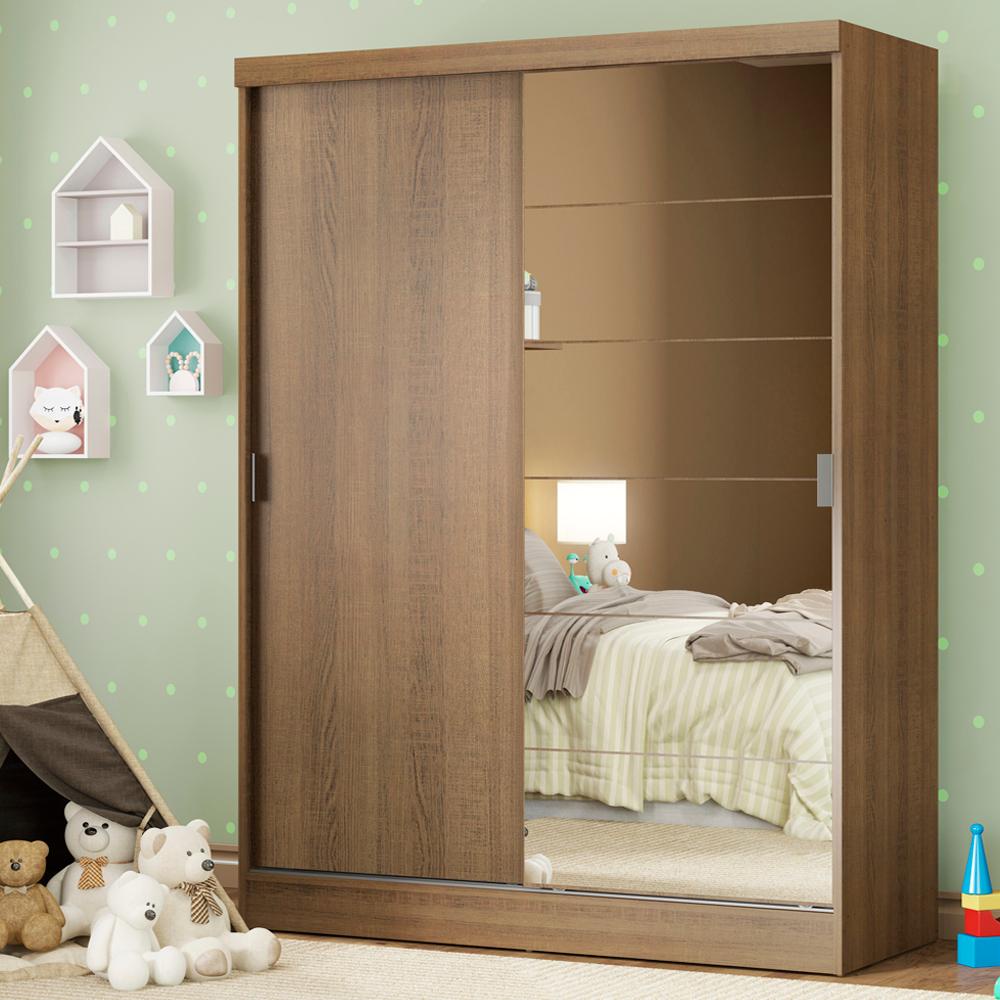 Guarda-Roupa Infantil Madesa Nick 2 Portas de Correr com Espelho - Rustic em Oferta na Shopee