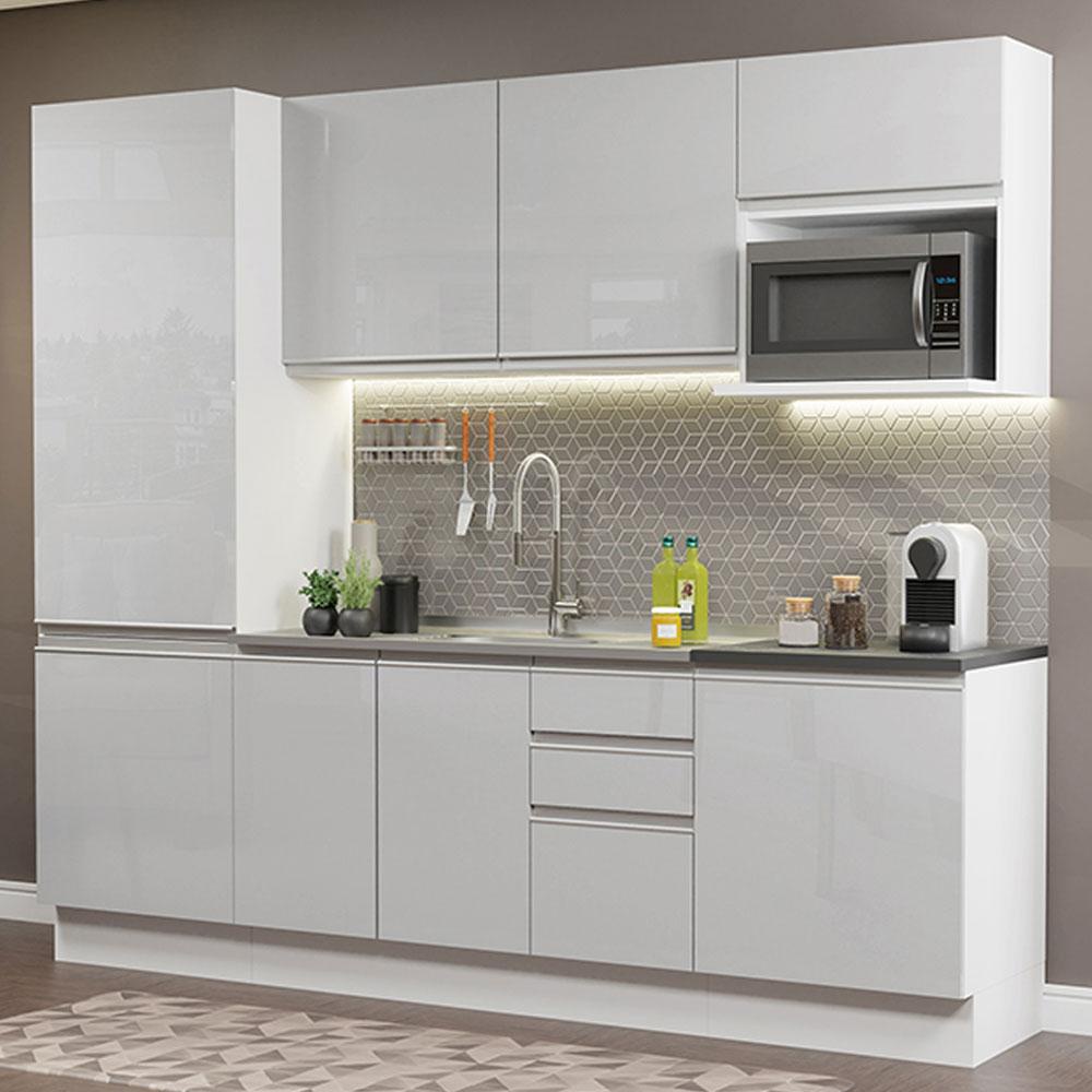 Cozinha Completa 100% MDF Madesa Acordes 240001 com Armário e Balcão - Frentes Branco Brilho - Home & Living