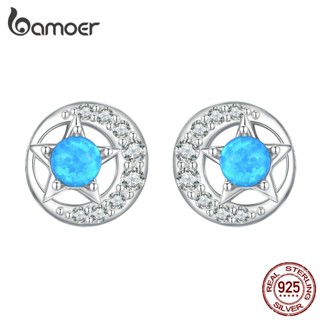 Bamoer 925 Prata Moda Estrela & Lua Brincos Para Presentes Femininos