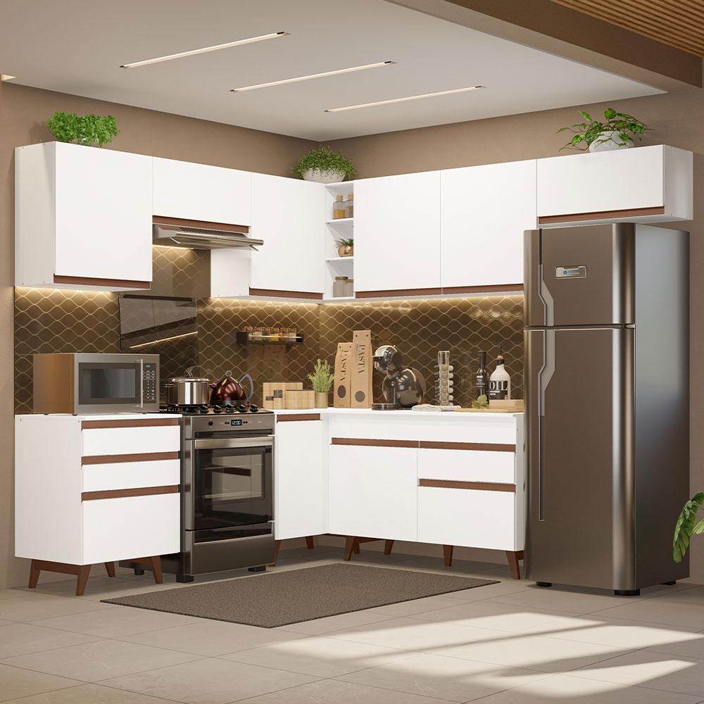 Armário de Cozinha Completa de Canto 462cm Branco Reims Madesa 03 - Home & Living