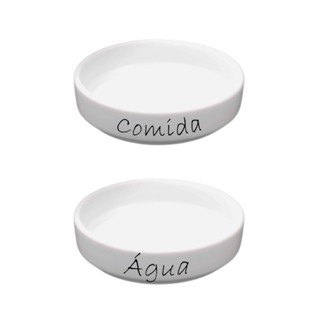 Kit 2 Comedouro Gato 230ml Porcelana Prato Raso Para Gatos