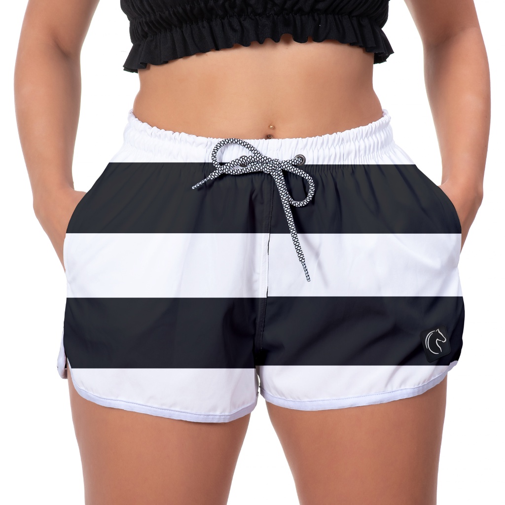Shorts Bermuda Feminina Estampado Full Elastano Verão Praia Moda Tendência Tecido Leve