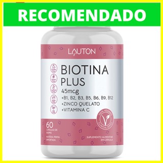 Biotina Premium com Vitaminas do Complexo B, C e Zinco Quelato - 60 Capsulas Concentradas Lauton - Cabelo, Pele e Unha