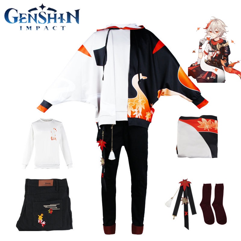 Anime Genshin Impact Kaedehara Kazuha Cosplay Long Sleeve Hoodie Pants Costume Set Uniform Halloween Streetwear Hoodie Jacket Men