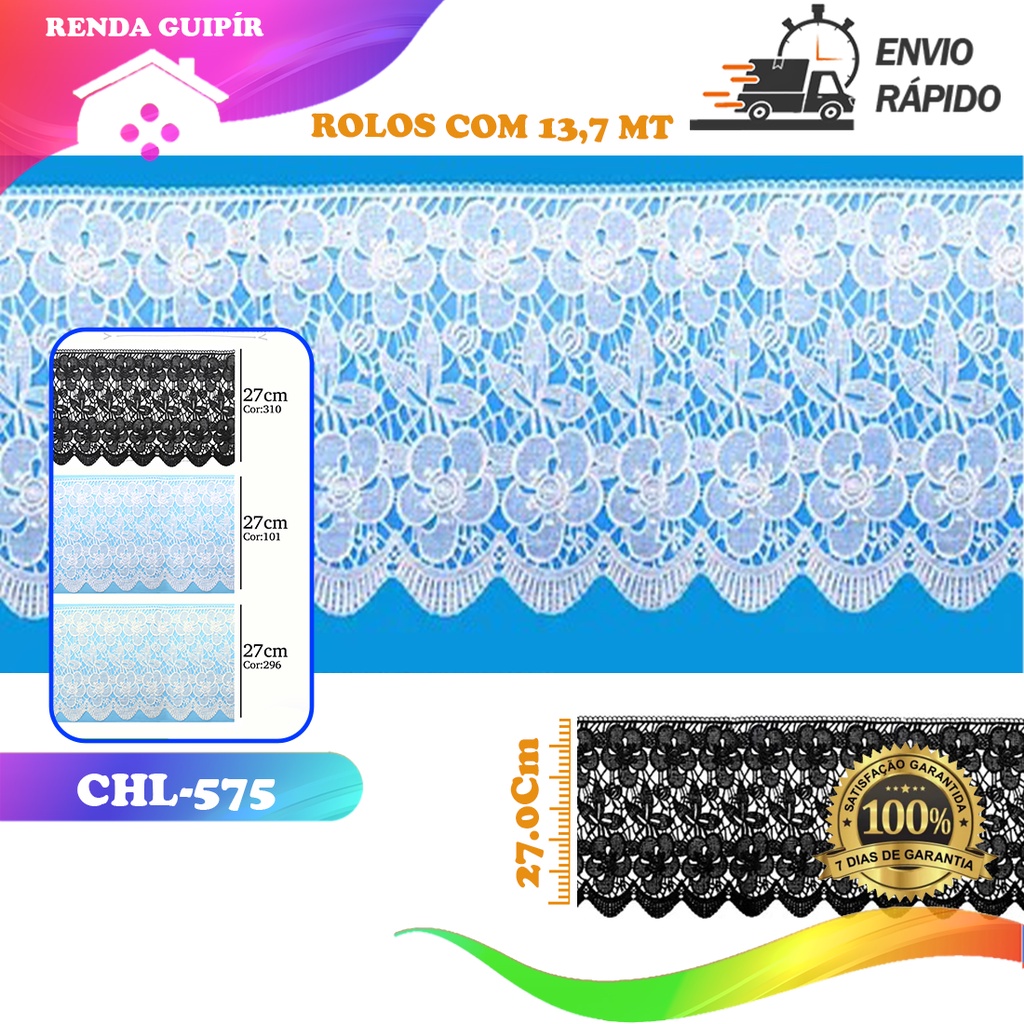 Renda Guipir CHL-575 2.7 Cm - Rolo C/13.7 Metros