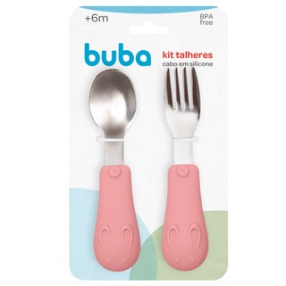 Kit Talheres Infantil Cabo Em Silicone Rosa 15820 - Buba em Oferta na Shopee