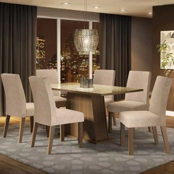 Conjunto Sala de Jantar Madesa Patricia Mesa Tampo de Vidro com 6 Cadeiras - Rustic/Crema/Imperial