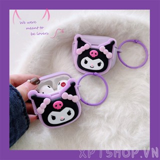 Fone De Ouvido Estéreo Kuromi + Anel Fivela Bluetooth Protetor De Compatível Com AirPods Pro AirPods3 3/2/1 Geração Fones Sem Fio Capa Flexível