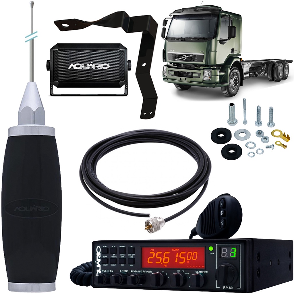 Rádio Px 80 Canais Rp-80 Antena Inox 2,70m Cabo 5,5m Caixa Som Suporte Dianteiro Volvo Vm