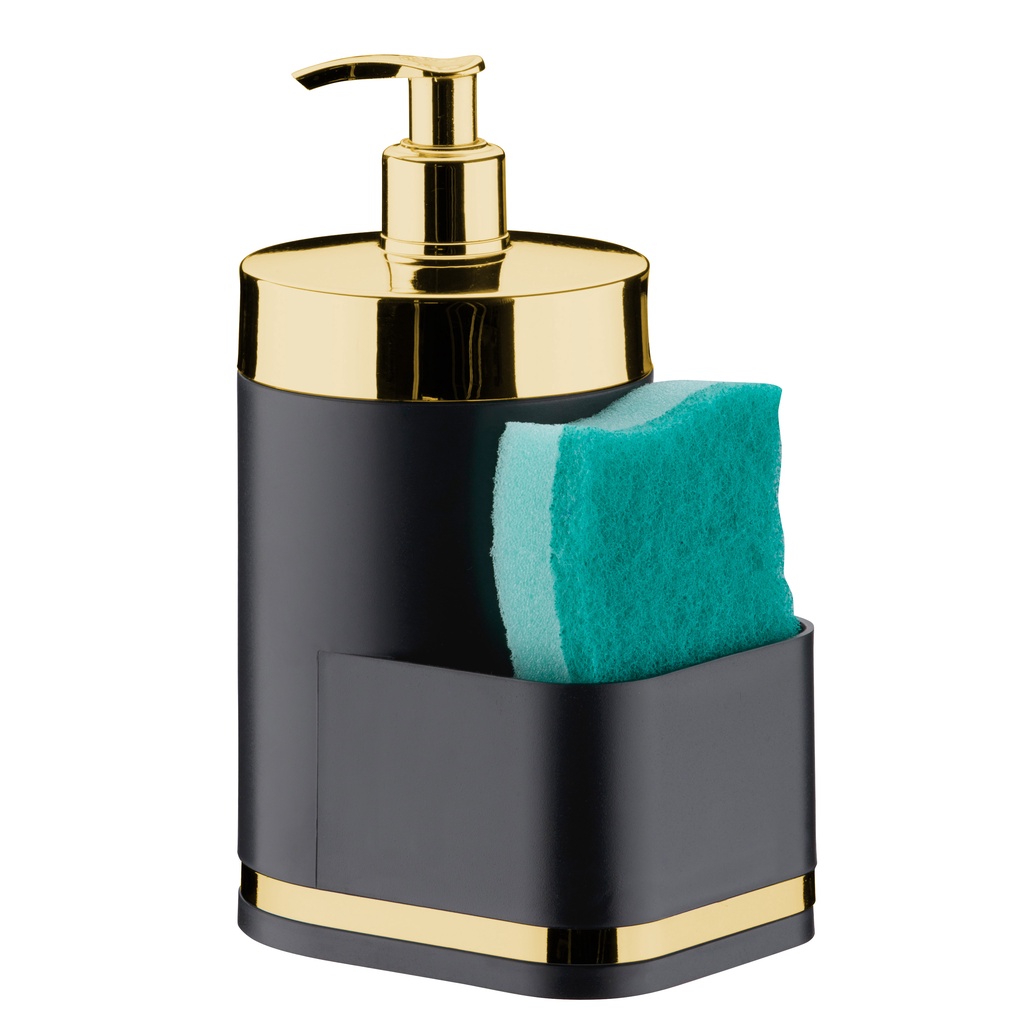 Dispenser Para Detergente Bucha de Pia Preto Dourado Suporte Organizador Esponja Future - Home & Living
