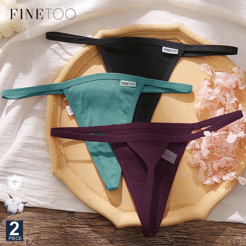 FINETOO 2PCS/Set Sexy Tangas M-XL Roupa Íntima Feminina De Algodão Fio-Dental De Cintura Baixa Calcinha em Oferta na Shopee