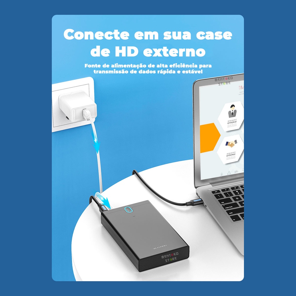 Cabo Energia Alimentação USB A Para Dc 5,5mm Carregador Abajur Astronauta 3A 1,5m Vention — imagem 2 de 2