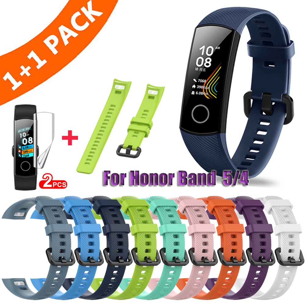 Pulseira De Silicone Para Huawei Honor Band 4 Acessórios Inteligentes 5 Com Filme Protetor