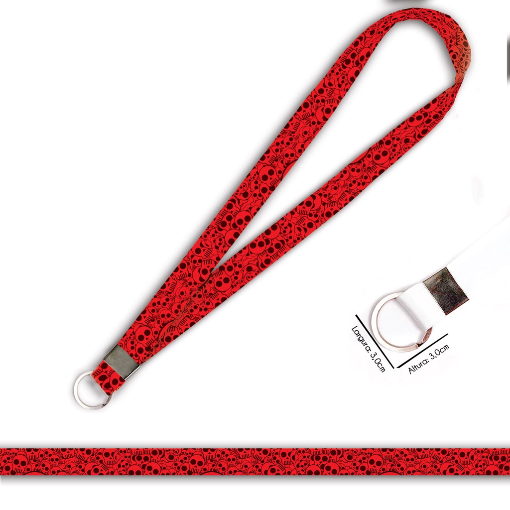 Cordão personalizado Caveira Mexicana Vermelhas para crachá ou chaveiro com Argola Italiana