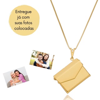 Colar pingente relicario envelope carta cartinha para colocar fotos com  fotos inclusas em Oferta na Shopee