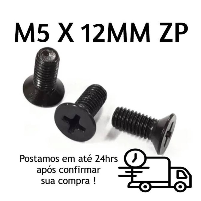 Parafuso M5 x 12mm Chato Phillips Oxidado Zincado Preto