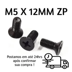 Parafuso M5 x 12mm Chato Phillips Oxidado Zincado Preto